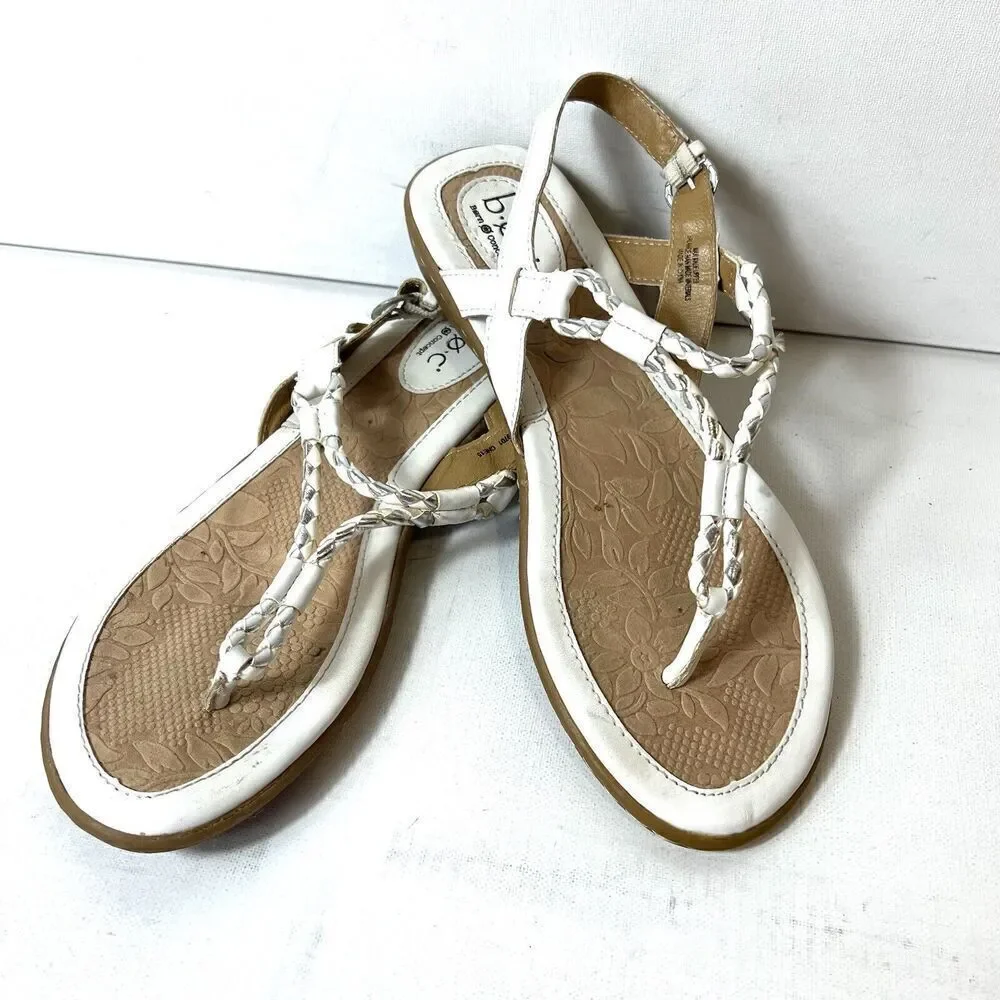 Born b.o.c Sandals Womens Sz 8M White Silver Rope Faux Leather Sling Back Casual